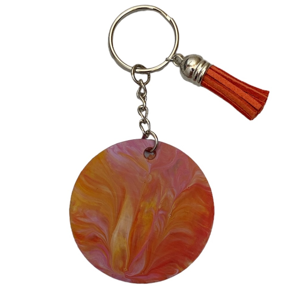Handmade Fluid Art Red Gold Pink Swirl Keychain Bag Charm Tassel Unique Gift - Picture 3 of 12